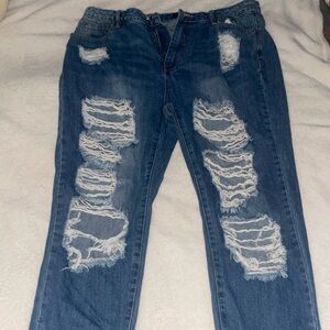 Missguided + Ripped Blue Skinny Jeans